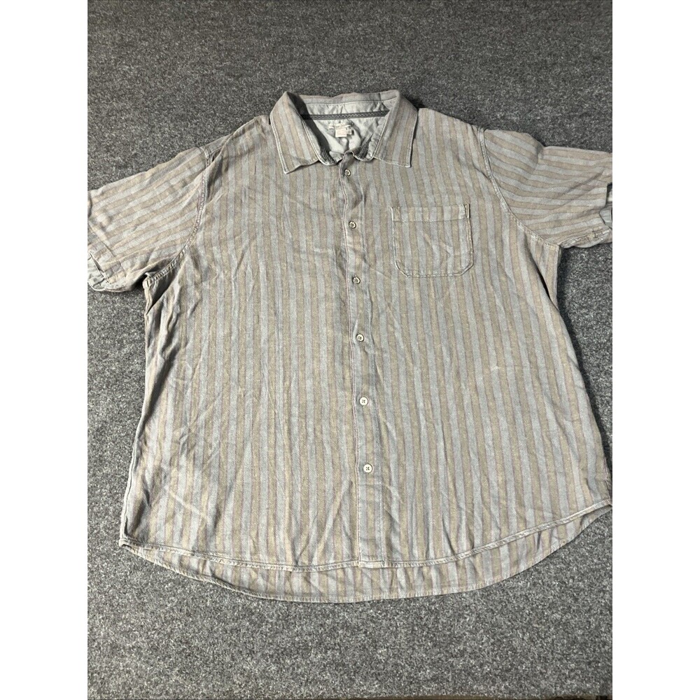 Carbon2Cobalt Vertical Stripe Button Up Short Sleeve Shirt Men's XL Cotton